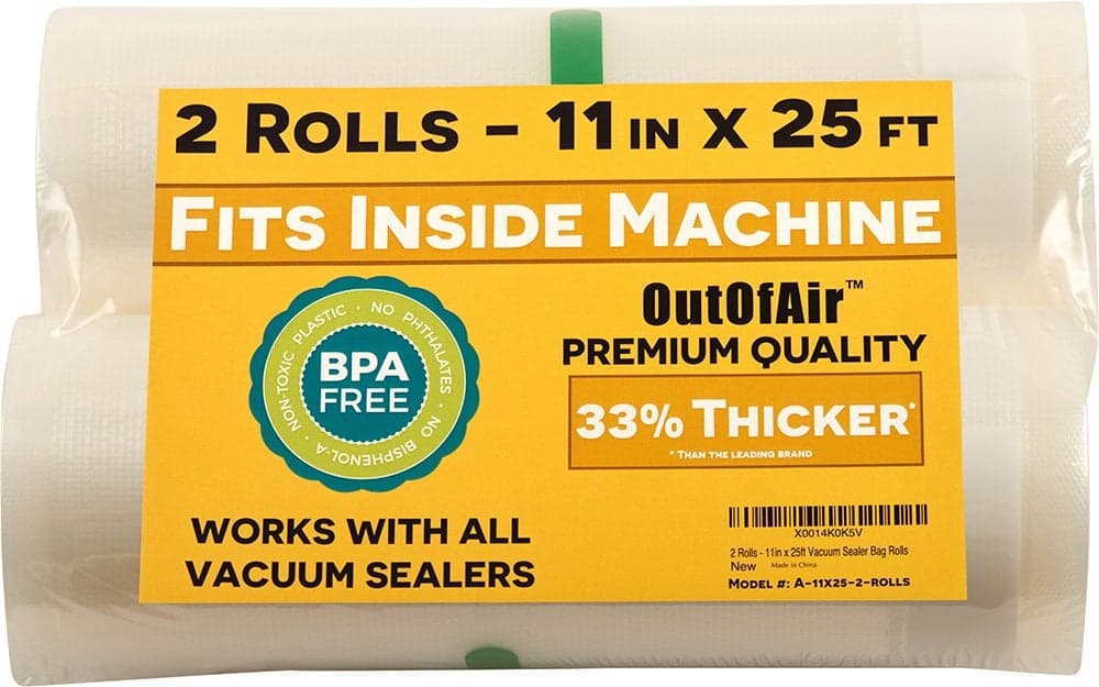 11 x 25 Rolls Fits Inside Machine 2 Pack 50 feet total OutOfAir Vacuum Sealer Rolls Works with FoodSaver Vacuum Sealers 33 Thicker BPA Free Sous Vide Commercial Grade
