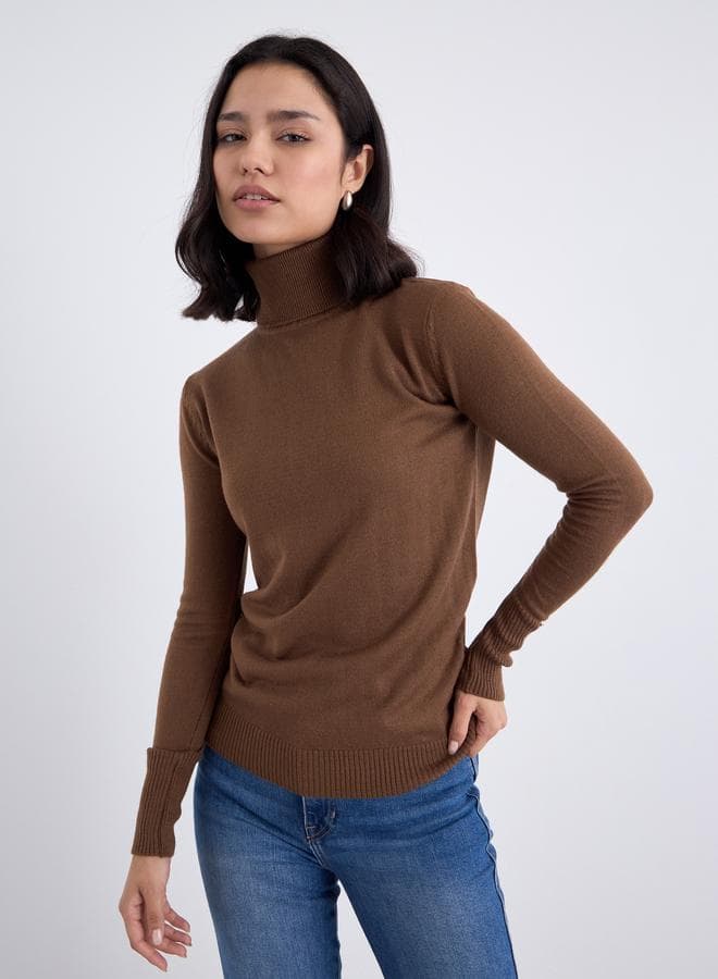 Slim Fit Turtle Neck Sweater With Button Cuff Detail