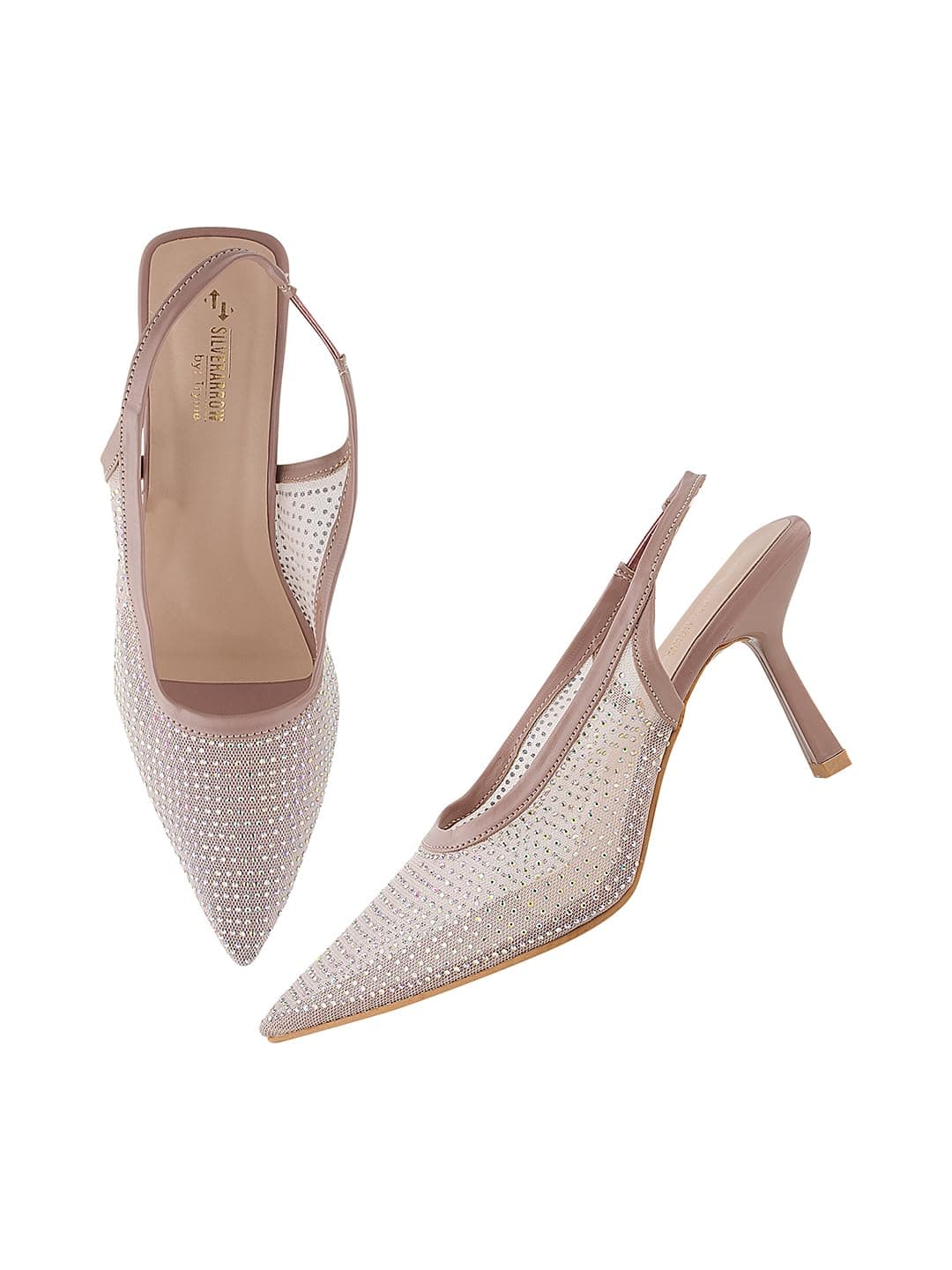 SilverArrow Women's Disco Net Design |Fusion Wears|Stiletto Heel Sandals, Nude, 7 UK