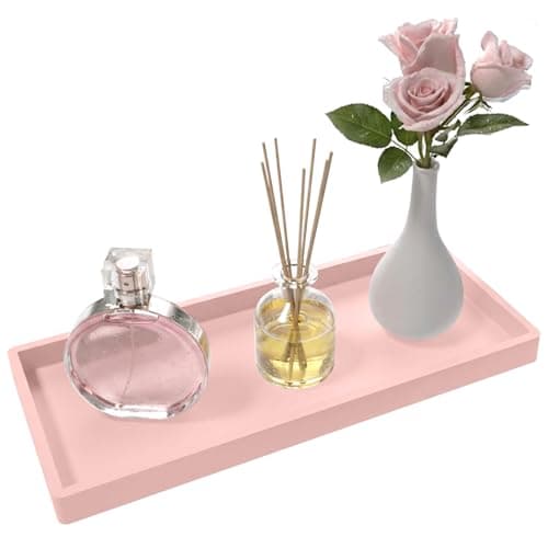 Bathroom Vanity Tray, Silicone 11.8 x 5 Inch Bathroom Counter Tray Decor, Extra-Large Bathroom Trays Holders and Organizers for Toilet Top, Dresser, Waterproof Decorative Tray, Pink