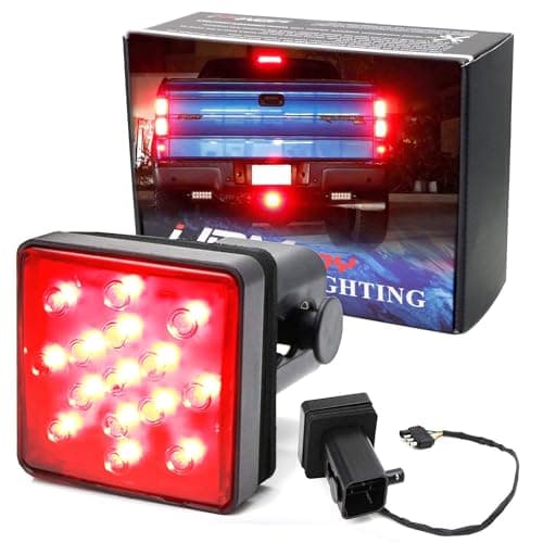 iJDMTOY Red Lens 15-LED Tow Hitch Receiver Brake Tail Light w/Strobe Feature Compatible With Truck SUV Trailer Equipped Class 3/4/5 2-Inch Towing Adapter Hole