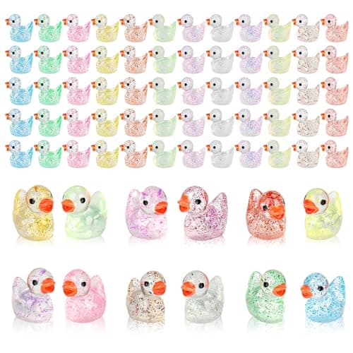 HAKFOO 60 Pcs Glitter Mini Resin Ducks Tiny Ducks Miniature Figures Cute Colorful Mini Duck Ornament Ducks Decor for DIY Projects Garden Dollhouse Aquarium Home Birthday Wedding Christmas