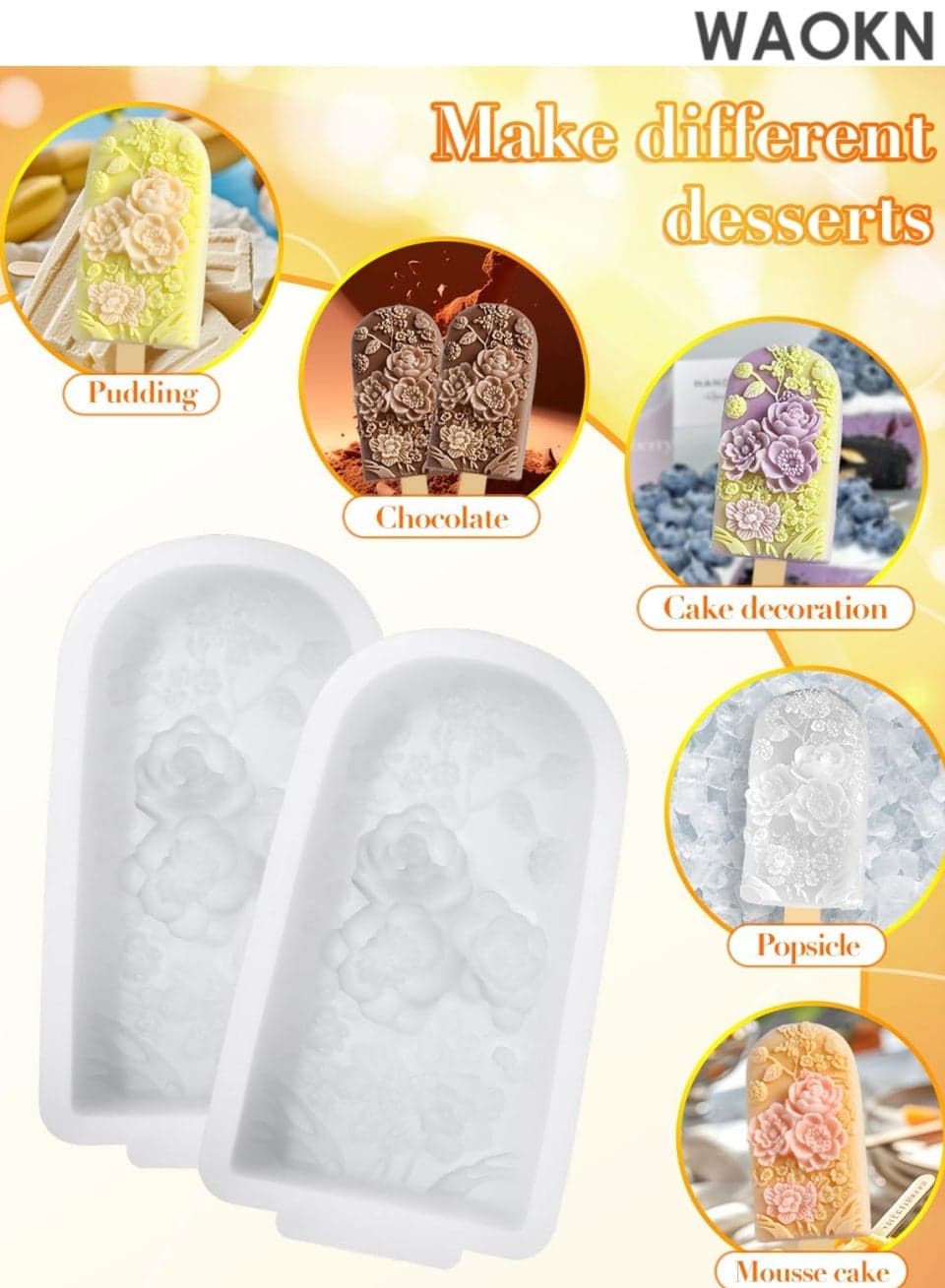 Popsicle Molds, 6-Cavity Flower Popsicle Silicone Molds for Homemade Ice Cream, Yogurt, Fruit Juice & Chocolate – Reusable, Non-Stick, BPA-Free Silicone Ice Pop Molds – Easy Release, Dishwasher Safe, Fun Floral Shape for Kids & Adults