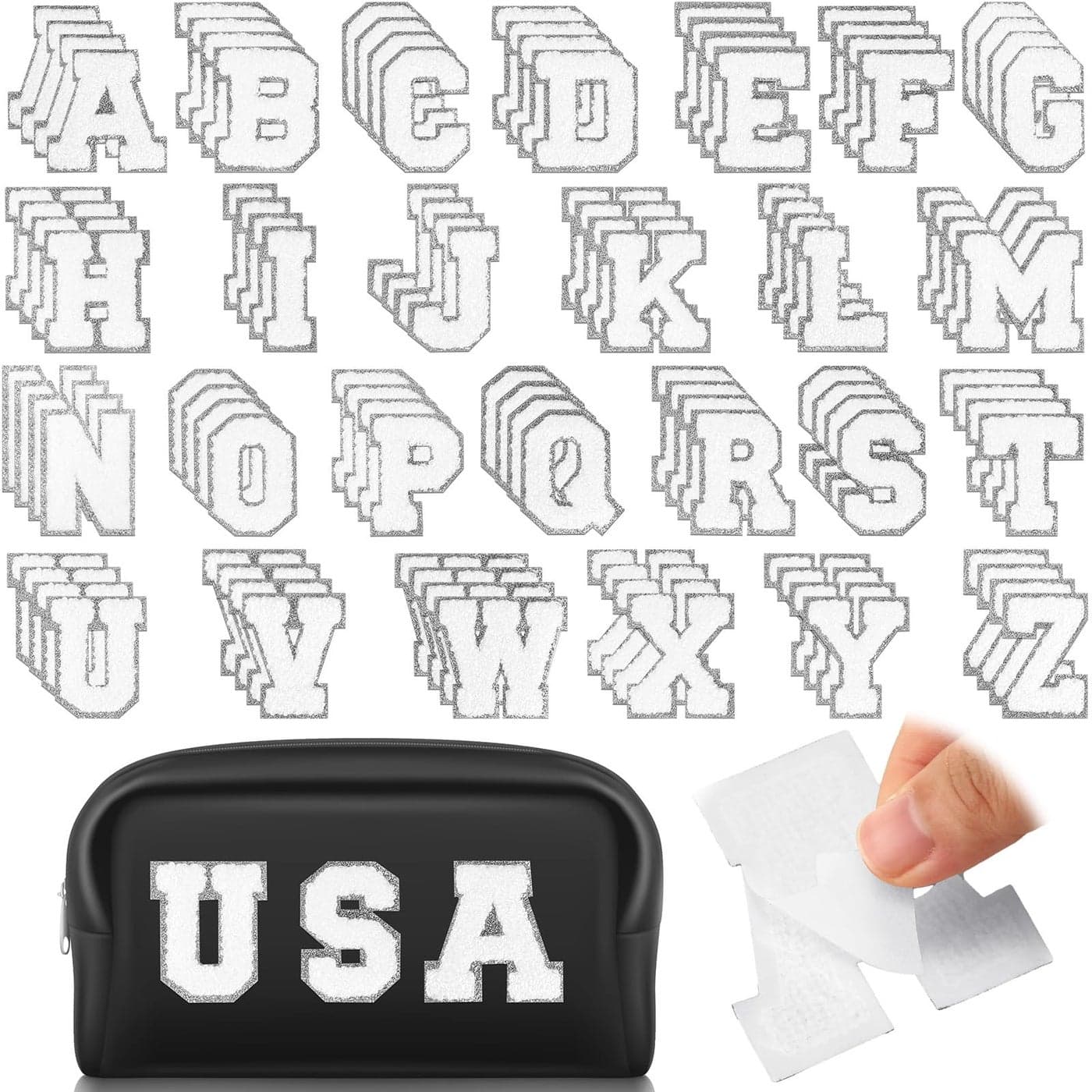 Jutom 104 Pcs Self Adhesive Chenille Letter Patches Letter Patches Chenille Stick on Embroidered Patch for Clothing Jackets Backpacks HatsClassicWhite