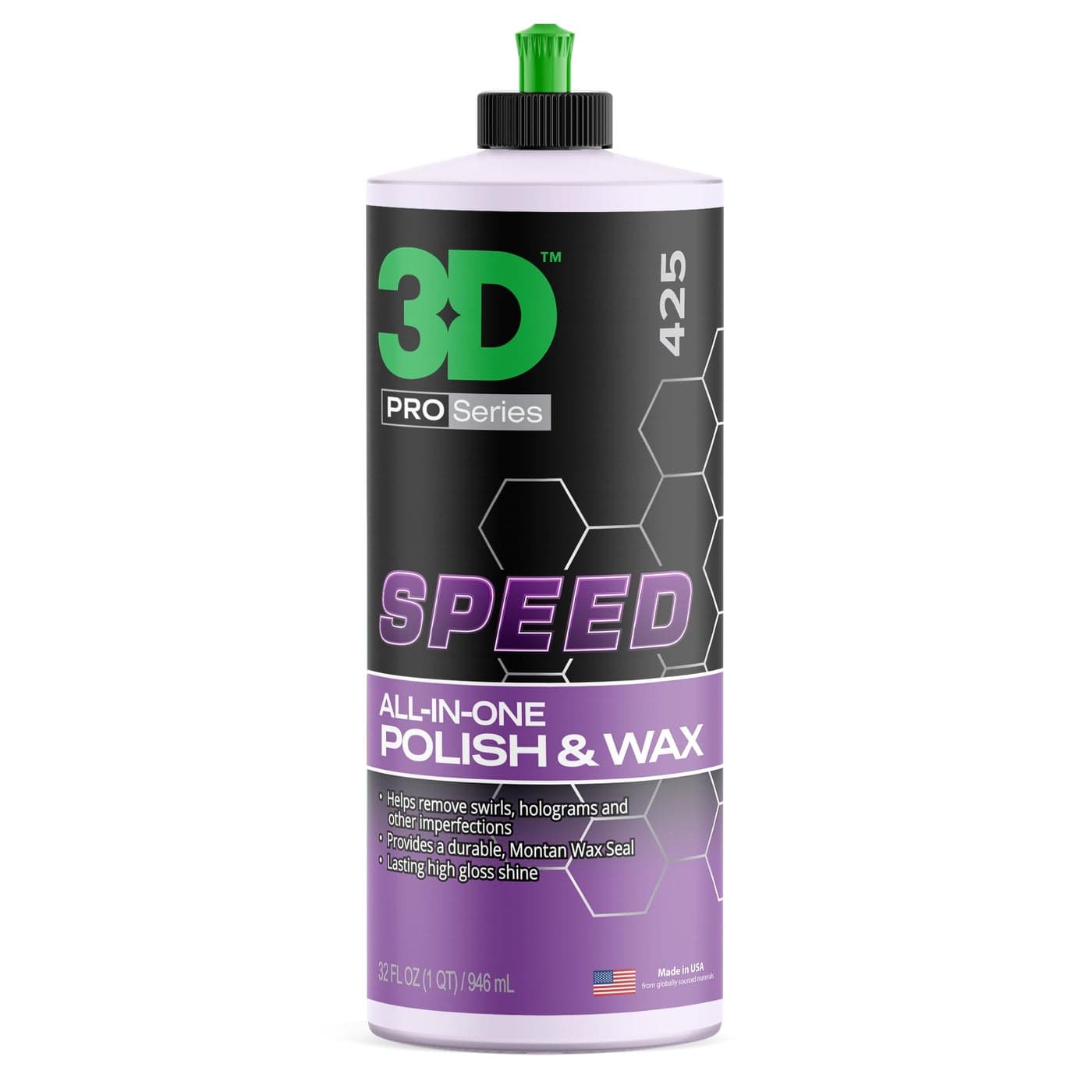 3D Speed AllInOne Polish Wax Scratch Swirl Remover Clear Coat Safe Paint Sealant High Gloss Finish Easy Application 32oz Made in USA
