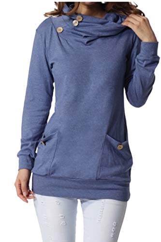 levaca Women Casual Tunic Tops Pullover Sweater Sweatshirt Shirts Blouse Blue M