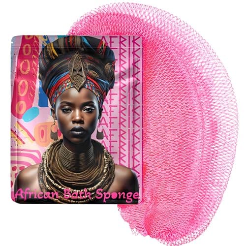 African Net Sponge, Premium Authentic Exfoliating Body Scrubber, Extra Long Stretch Bath Sponge for Shower, Deep Exfoliating Washcloth for Smooth Skin, 1 Pack (Pink)