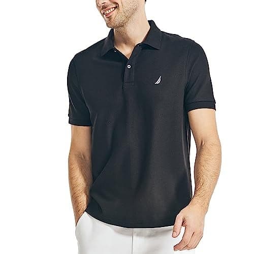 Nautica Men's Short Sleeve Solid Deck Polo Shirt, True Black, Medium