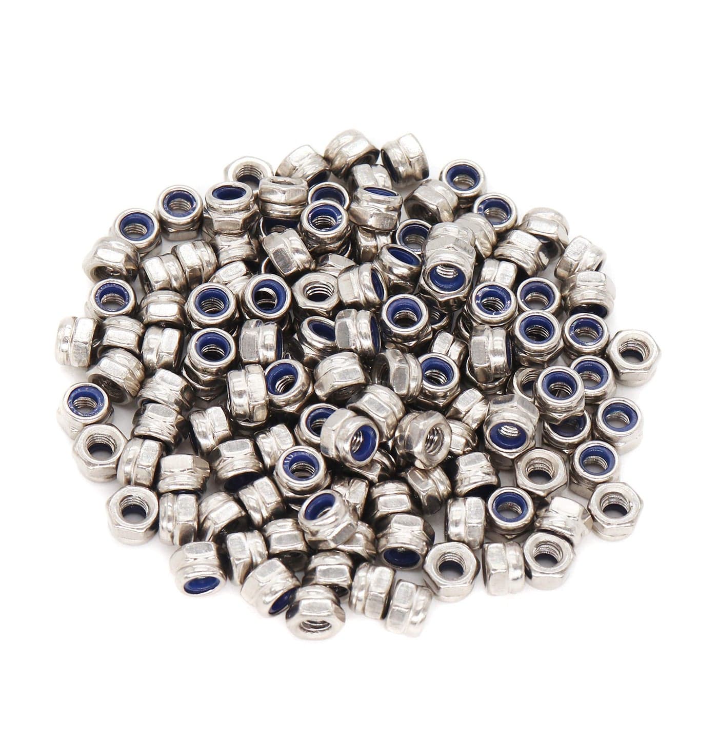 binifiMux 200pcs M3-0.5mm 304 Stainless Steel Nylon Inserted Self Locking Nuts Silver