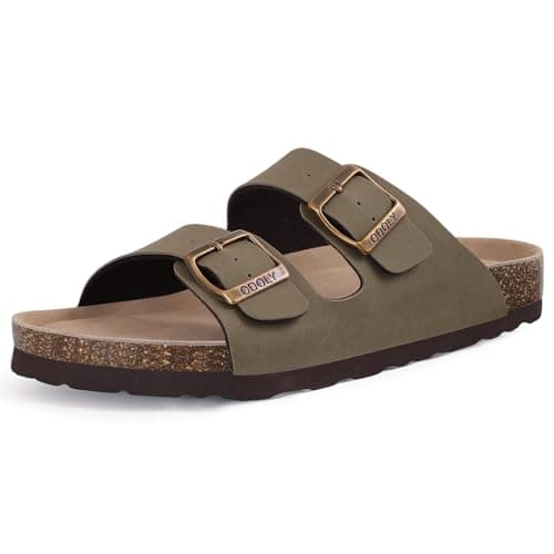 ODOLY Unisex Cork Footbed Slide Sandal, Arch Support Summer Outdoor Sandals with Adjustable Buckle for Women and Men, Almond Frost 43 (11 Women/9.5 Men)