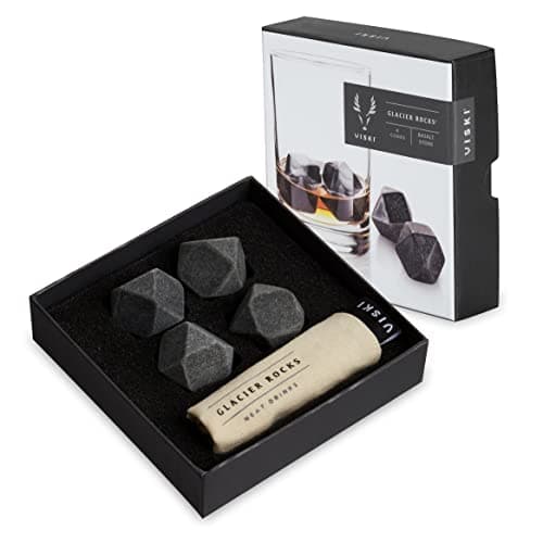 Viski Glacier Rocks Hexagonal Basalt Stones, Bourbon Stones, Whiskey Stones Set of 4, Chilling Stones for Drinks, Whiskey Accessories