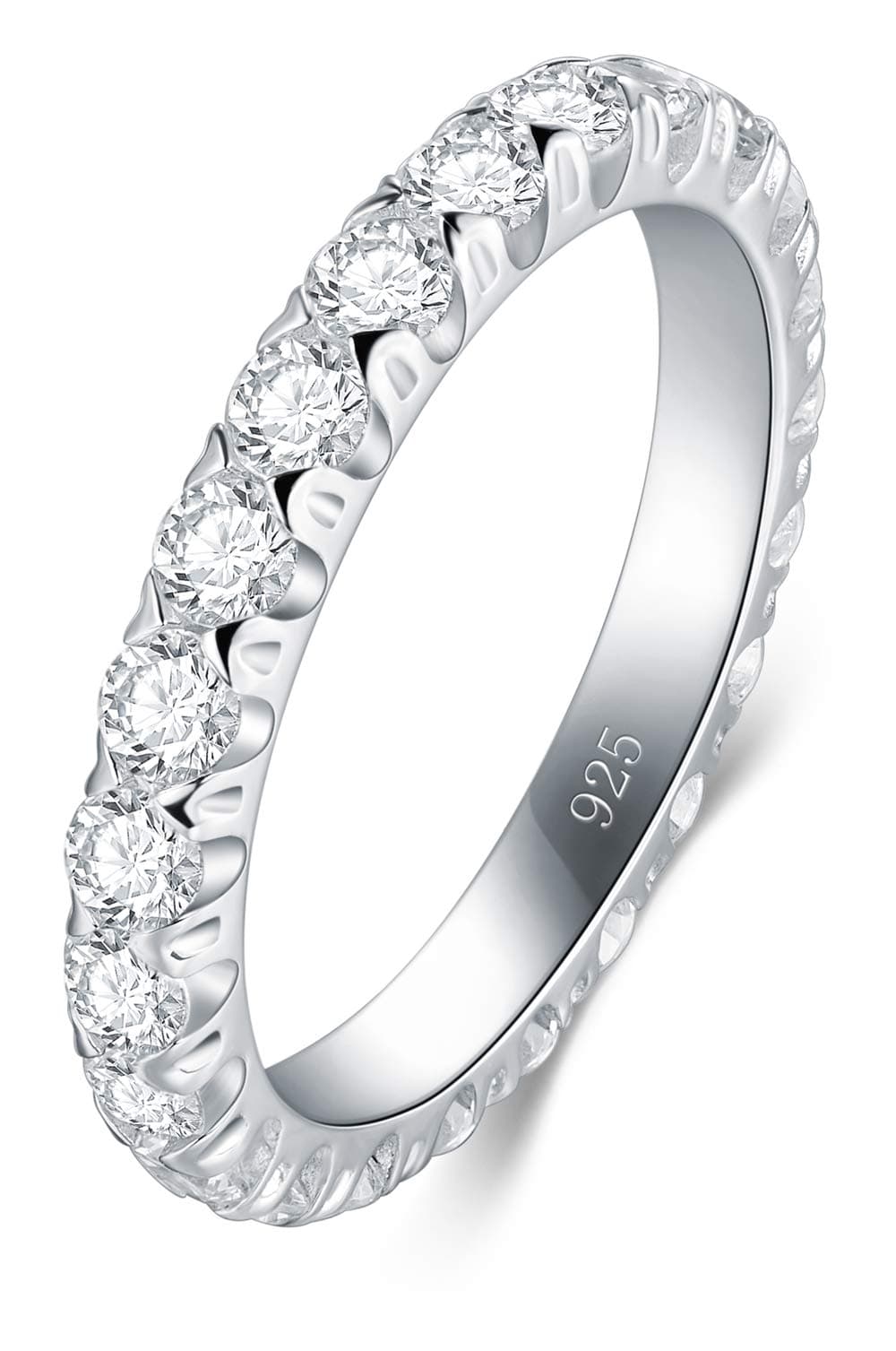 BORUO 925 Sterling Silver Ring, Cubic Zirconia CZ Wedding Band Stackable Ring 3mm Size 4