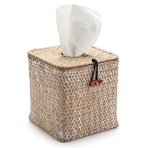 Seagrass Square Tissue Box Cover Woven Napkin Holder Decorative for Bathroom Farmhouse (Whitewash, 5.5 x 5.5 x 5.5 Inch)