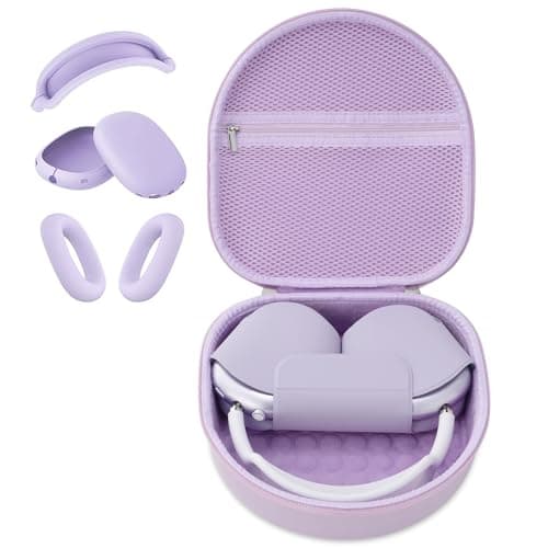 Case for Apple Airpods Max Headphones, Travel Portable Headphone Hard Case Cover Bag, Mesh Pouch with Zipper for Charger and Accessories (Purple case & Cover)