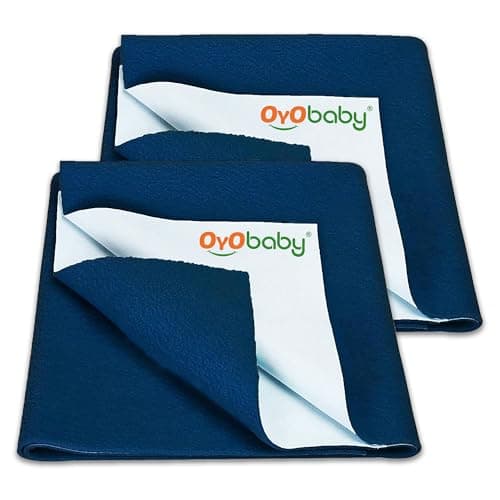 OYO BABY - Waterproof Mattress Protector Sheet | Dry Sheet for Kids and Adults - Waterproof Dry Sheet Cotton Bed Protector (Baby Bed Protector Medium Size - 100cm x 70cm - (Pack of 2), Dark Sea Blue)