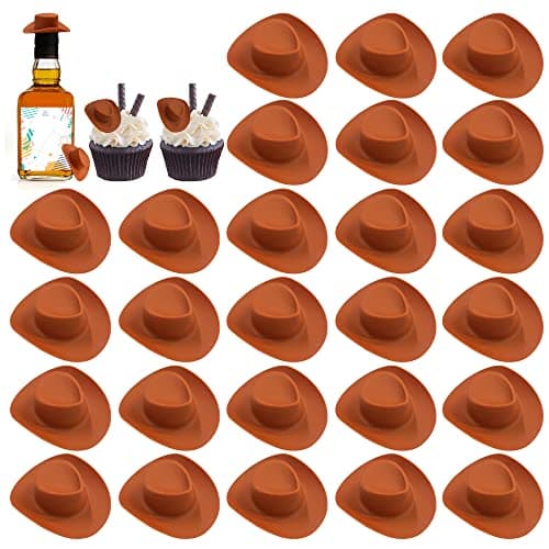 30PCS Plastic Mini Western Cowboy Cowgirl Hat Cute Miniature Hat for Party Accessories Toy Doll Dress Up Play House Games Brown