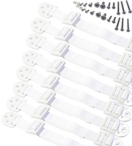 Boxiki Kids Adjustable AntiTip Furniture Anchors for Baby Proofing and Dresser Anchoring Kit 8 PC Wall Anchors and Earthquake Straps Baby Safety Kit and Home Safety Furniture Straps White
