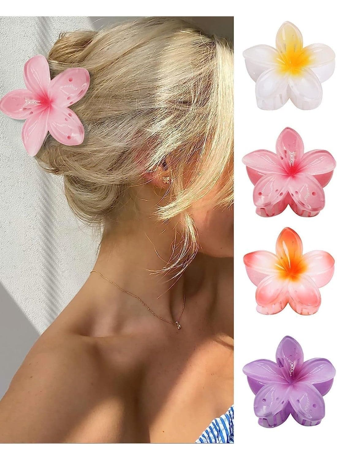 Flower Hair Claw Clips-4PCS Large Claw Clips for Thick Hair,Strong Hold Nonslip Hair Clips for Women,Hawaiian Flower Claw Clips,Cute Hair Clips,Hair Accessories for Women Holiday Gifts