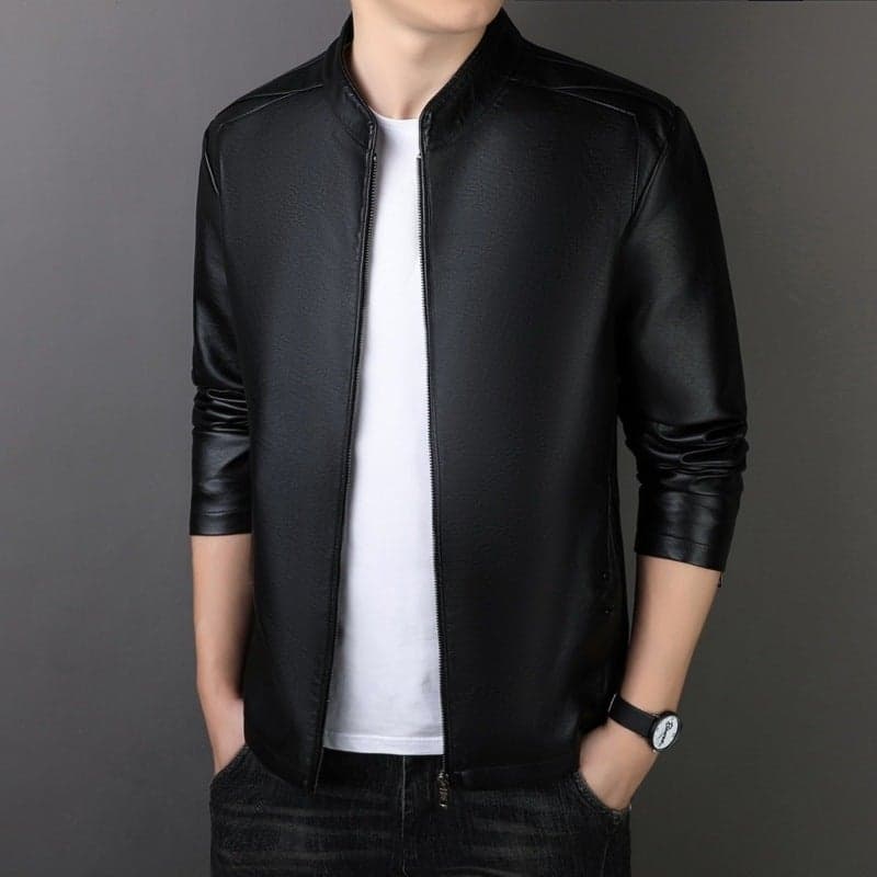 New Leather Jacket Men'S Jacket Spring New Stand Collar Jacket Men'S Top Windproof Casual