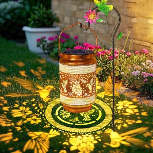 Hummingbird Solar Lanterns Outdoor Waterproof with Shepherd Hook Gifts for Birthday Women Mom Grandma Metal Solar Hanging Lights Garden Decor for Outside Yard Patio Pathway Porch