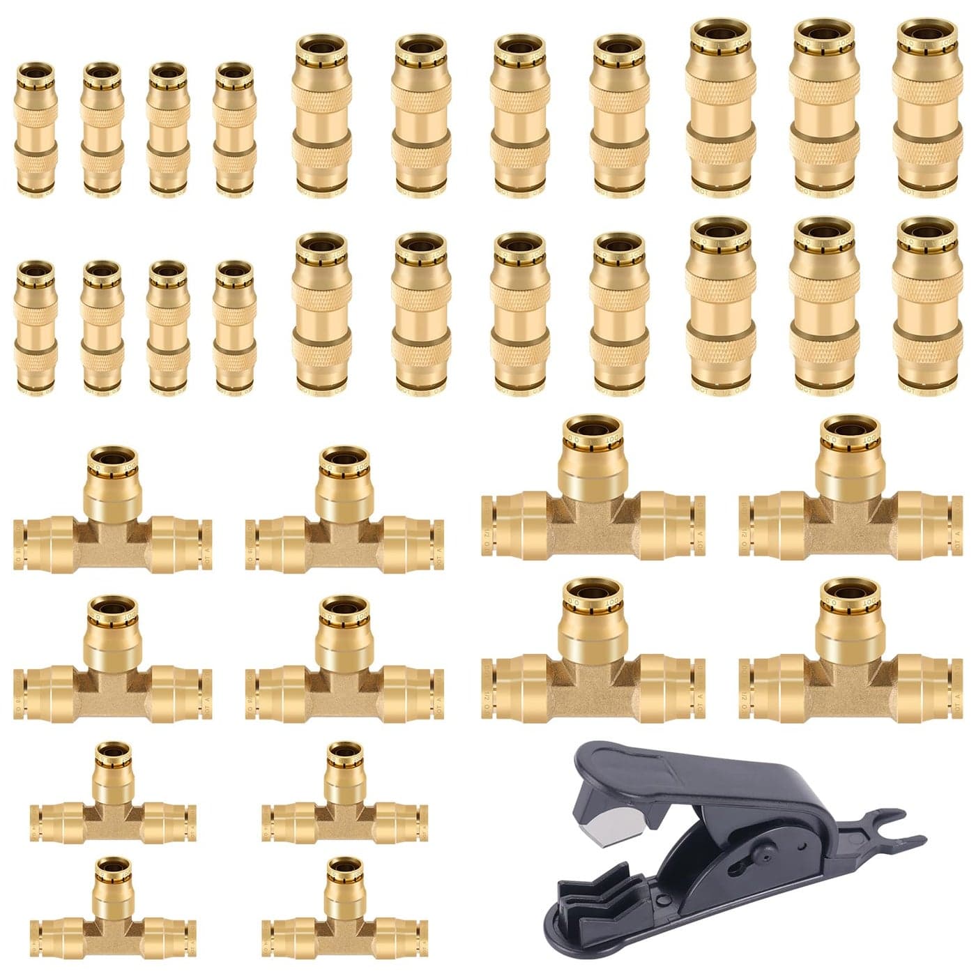 CheeMuii 35 PCS Brass DOT Air Line Fittings Kit 14 38 12 DOT Quick Connect Air Fittings Straight Tee Union Push to Connect Air Hose Fittings for Semi Truck Trailers Air Brake System