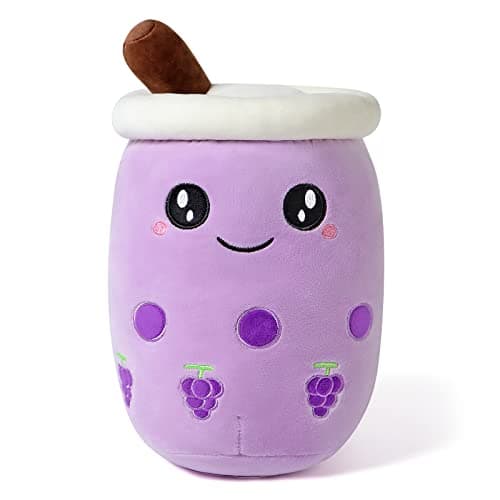 Ditucu Cute Boba Tea Plush Stuffed Bubble Tea Plushie Cartoon Soft Grape Fruit Pillow Home Hugging Gift for Kids Big Eyes Purple 137 inch