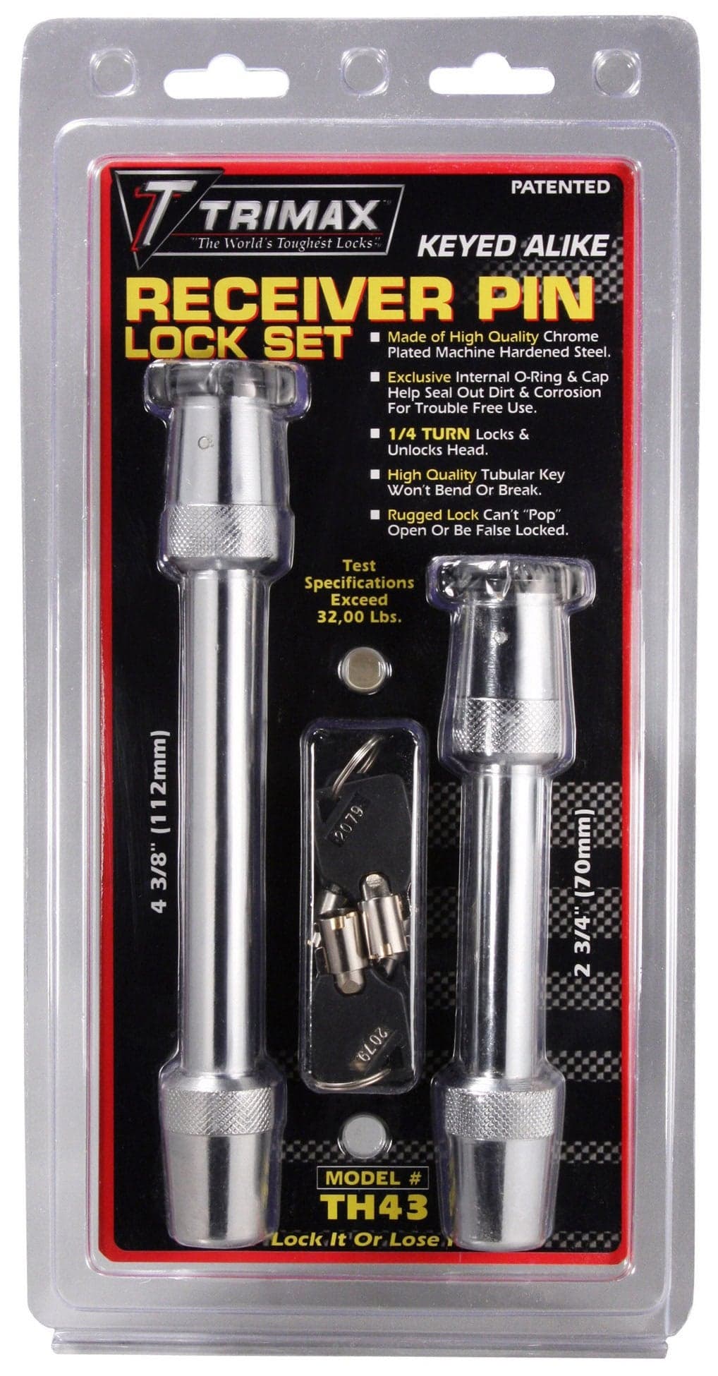 Trimax TH43 4-3/8" and 2-3/4" Keyed Alike Receiver Pin Lock Set