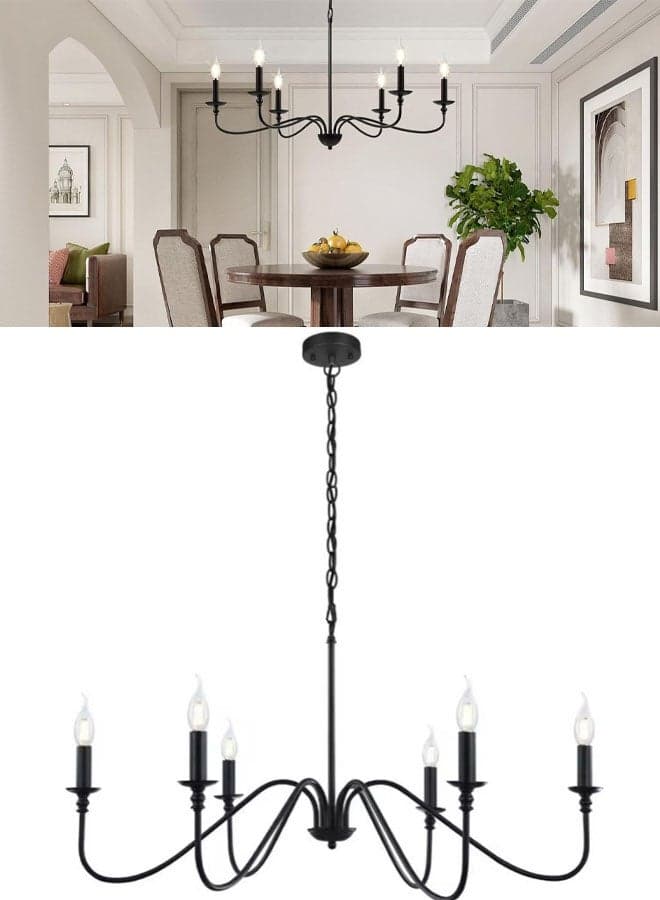Black Farmhouse Chandeliers for Dining Room 6 Light Vintage Chandelier Light Fixtures Hanging Industrial Kitchen Chandelier Lighting Fixtures for Dining Room Over Table Bedroom Foyer Bulb not Included (C)