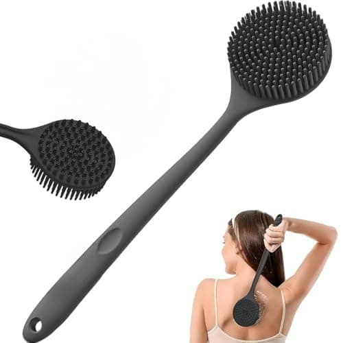 Silver Shark Soft Silicone Back Scrubber Shower Bath Body Brush with Long Handle Dirt_Removal Back Scrubber | BPA-Free | for Men and Women (Multi Color) (Pack of 1)