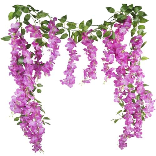 CISDUEO 2 Pcs Wisteria Hanging Flowers Wisteria Flowers Vine Garland Wedding Arch Decoration Purple Red Artificial Wisteria Vines Hanging Flower Vines Silk for Party Garden Home Table Backdrop 7 Feet