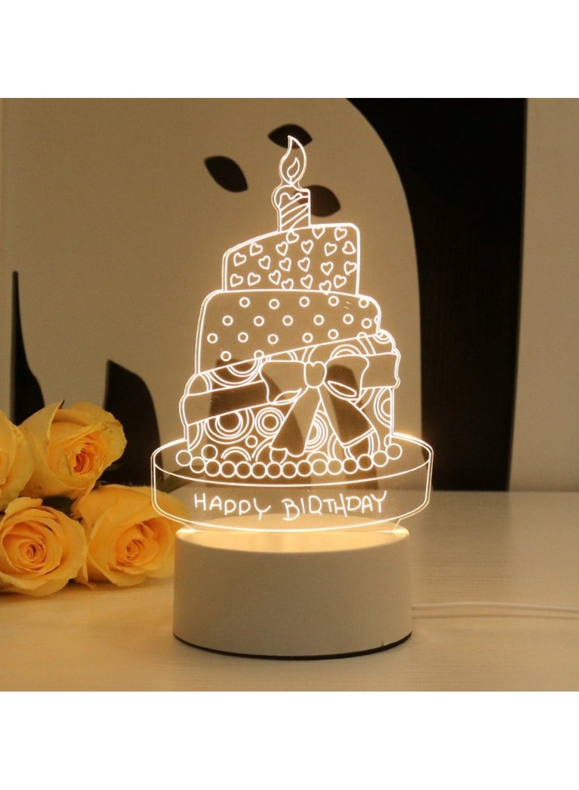 Happy Birthday Cake 3D LED Lamp White