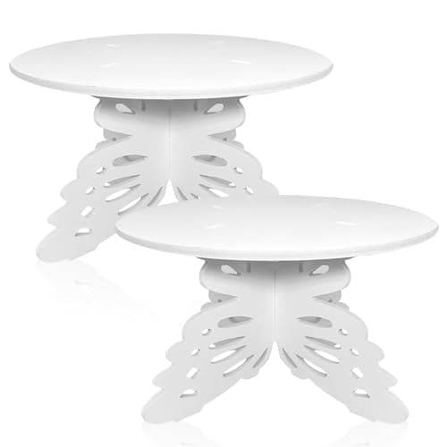 AOCEAN 12 Inch Butterfly Cake Stand, White Butterfly PVC Cake Holder for Birthday Wedding Party, Round Cake Stand for Dessert Table (2 Pack)