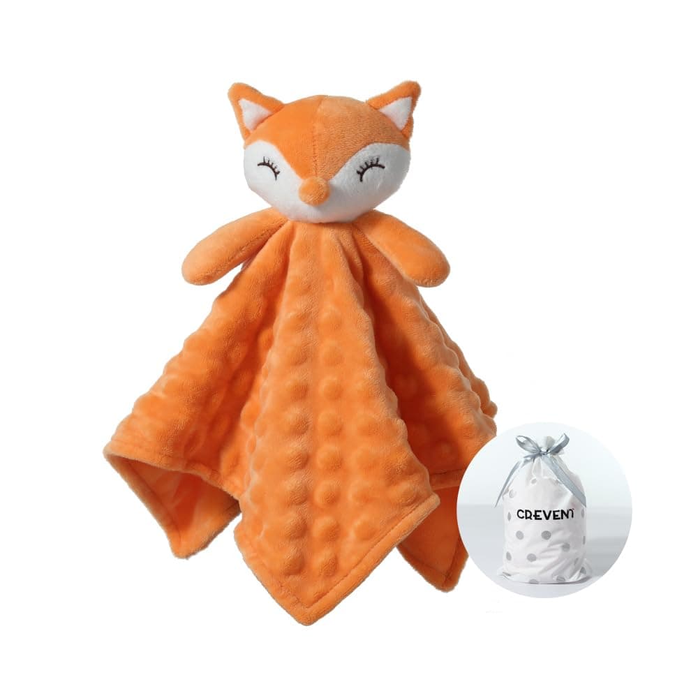 CREVENT Soft Plush Animal Face Security Blankets for Boys and Girls Great Gifts for Birthday Baby Shower Orange Fox
