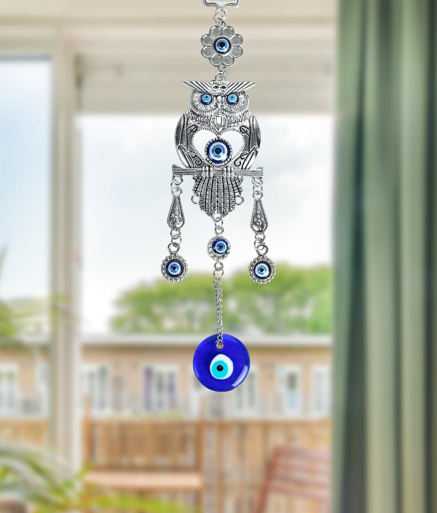 ZAICUS Metal Blue Evil Eye Owl Wall Hanging Protection, Good Luck, and Positive Energy Decor for Home & Office, Spiritual Guardian Symbol for Safety & Harmony, Ideal Gift for Loved Ones