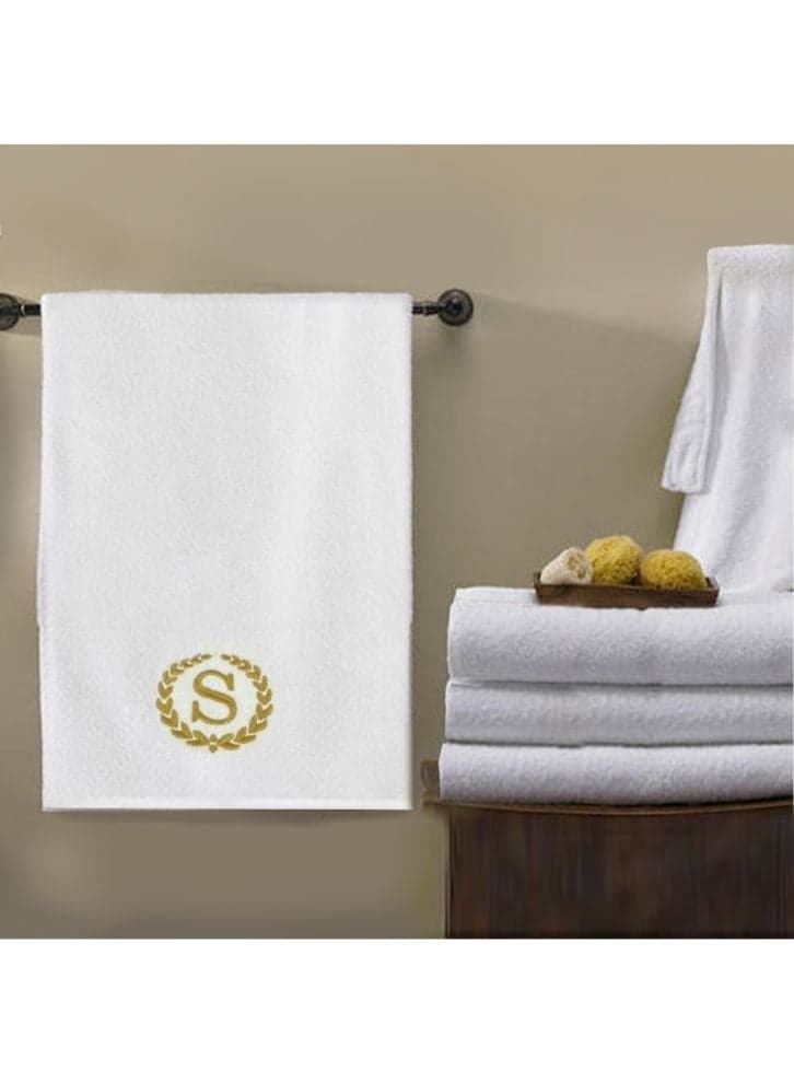 Embroidered For You White Luxury Monogrammed Hand Towel (50x80Cm-Set of 1) cotton, Highly Absorbent and Quick dry, Classic Hotel and Spa Quality Bath Linen-600Gsm (Golden Letter S)