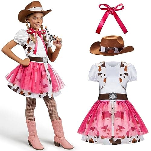 Spooktacular Creations Halloween Cowgirl Costume for Girls Toddler White Cowgirl Dress Outfit with Western Hat for Kids DressUp Cosplay and Themed Party Medium 810 yrs