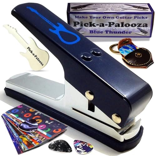 Pick-a-Palooza DIY Guitar Picks Punch Mega Pack - Custom Pick Maker for Musicians - Features Leather Key Chain Holder, Pick Strips with Artwork & File - Unique Gifts for Men & Women - Blue Punch
