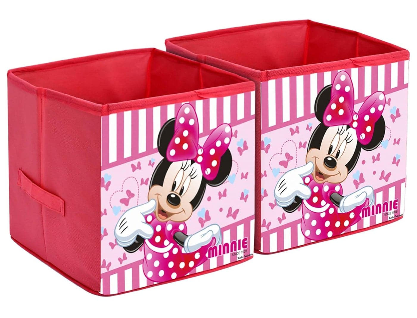 Kuber Industries Disney Minnie Print Non Woven Fabric Foldable Toy Books Shoes Cube Storage Box with Handle Pink Large 2 Pieces KUBMART02345