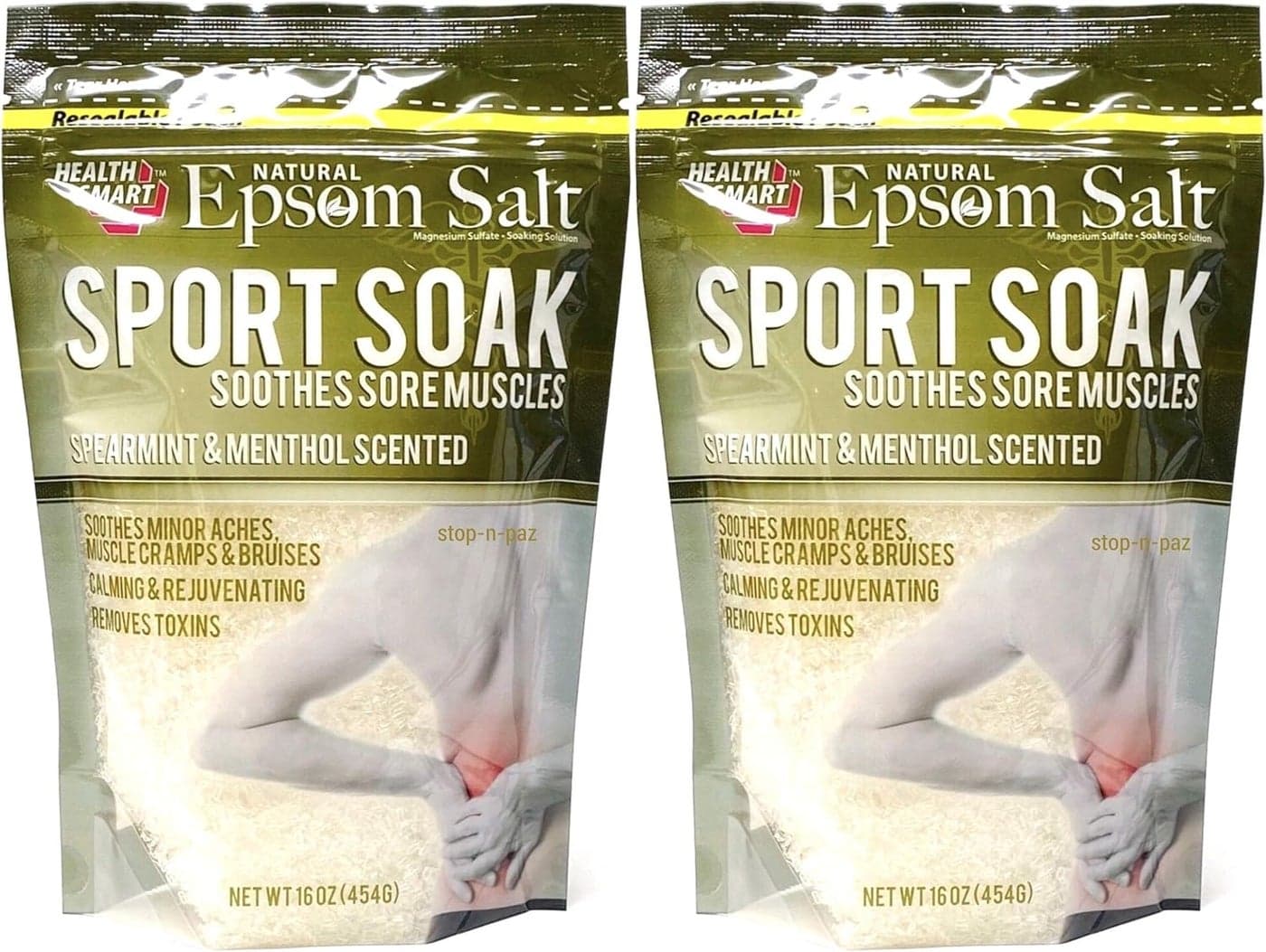 Health Smart Natural Epsom Salt Sport Soak Spearmint Menthol Scented 16 Oz 2 Pack