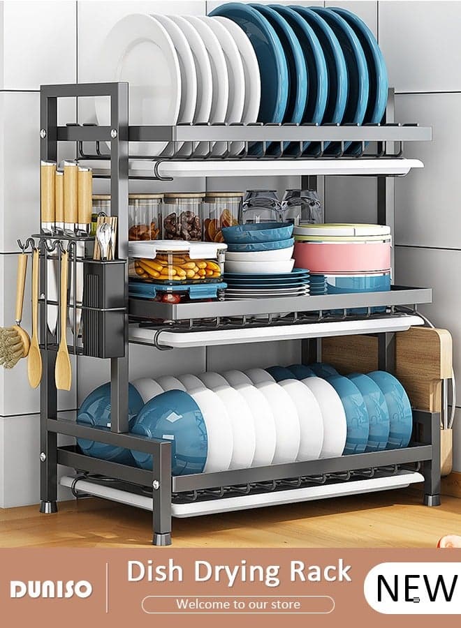 3 Ties Heavy Duty Dish Drying Rack, Dish Racks for Kitchen Counter, Space Saving Dish Rack for with Utensil Holder Large Antibacterial Kitchen Countertop