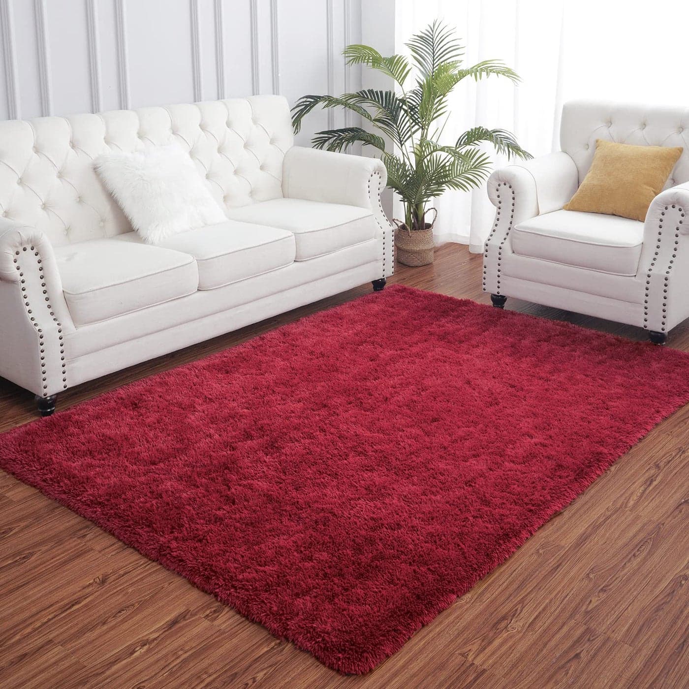 AROGAN Fluffy Rugs for Bedroom Living Room Shag Area Rugs for Nursery Kids Girls Room Plush Fur Rug for Playroom Dorm 3x5 Feet Wine Red