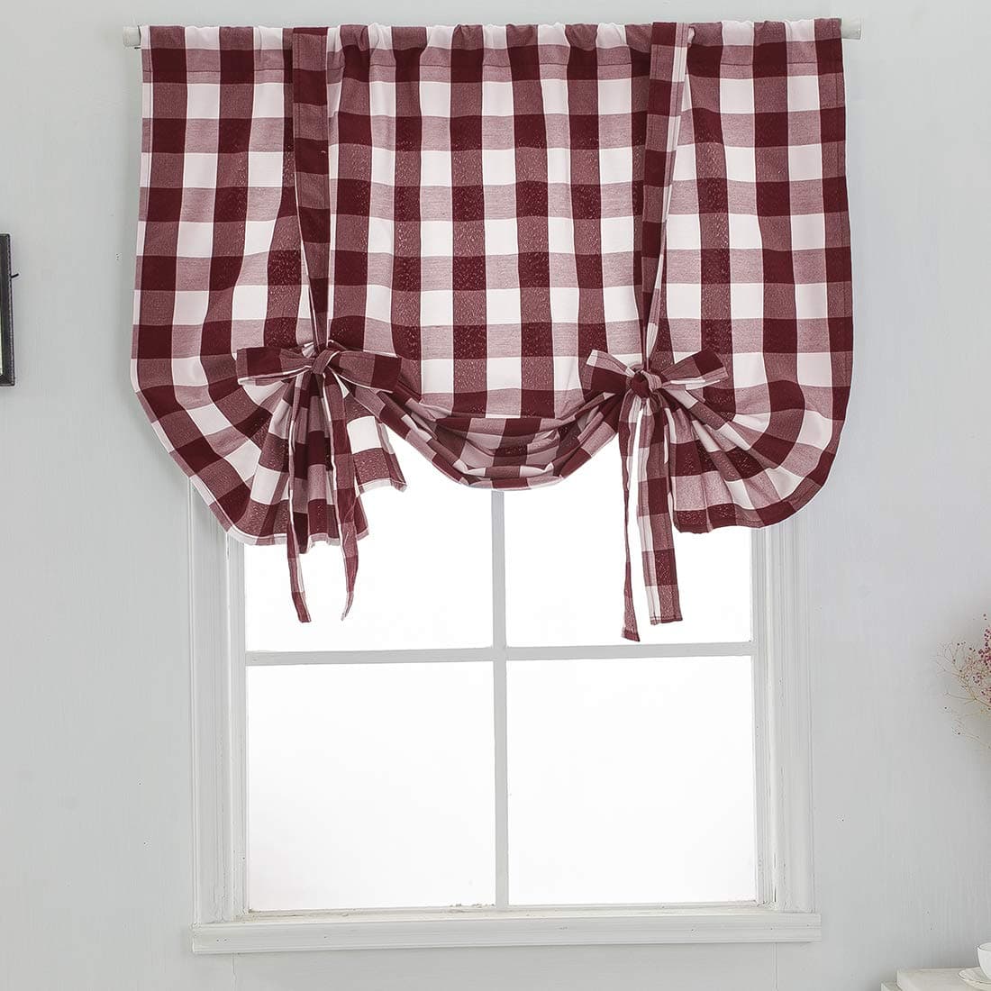 vctops Christmas Red and White Buffalo Check Tie Up Curtains Farmhouse Thermal Insulated Window Adjustable Balloon Curtain Shade for Small Window 46 x 63 Red