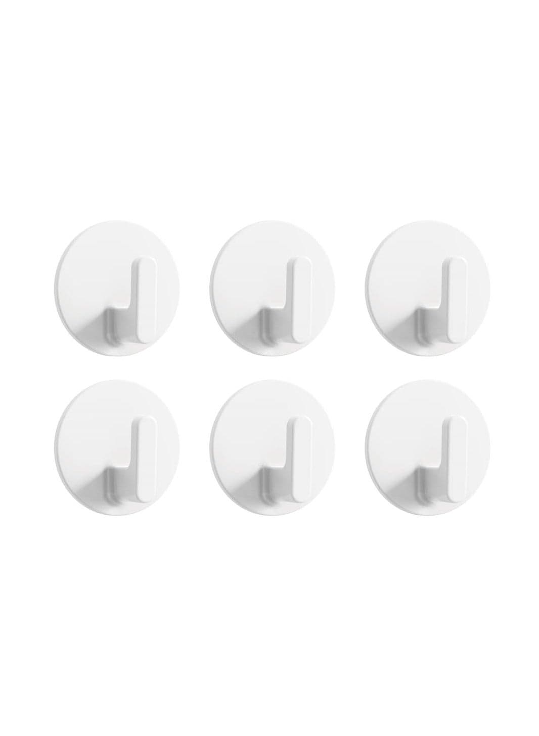 Adhesive Hooks, 6 Pack White Self Shower Wall Plastic Hook No Drill Multipurpose Mounted Hook, Heavy Duty Bathroom Hooks for Towel, Hat, Key