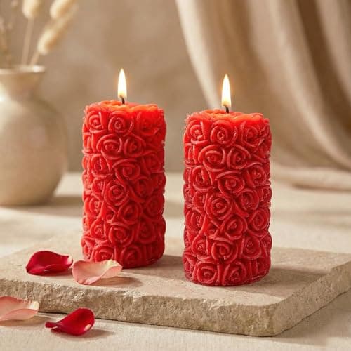 Floryn Decor Rose Scented Candles for Home Decor | Fragrance Candles for Gifting, Pillar Candle Set of 2