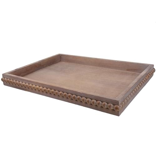 Hrastany Wood Decorative Tray, Distressed Outdoor Serving Tray with Wooden Bead for Ottoman, Coffee Table, Entertaining, Home Decor, Rectangular 15.7”*11.8”*1.57” (Retro Brown)