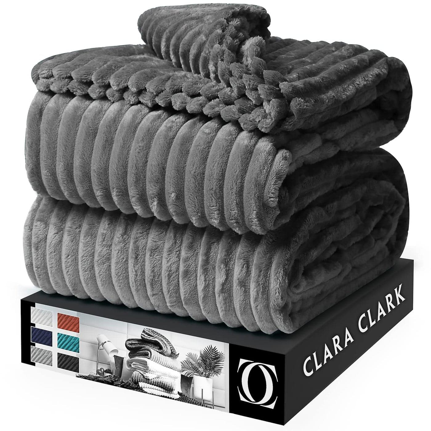 Clara Clark Cut Plush Blanket Queen Size Lightweight Super Soft Fuzzy Luxury Bed Blanket for Bed Machine Washable 90x90 Dark Grey