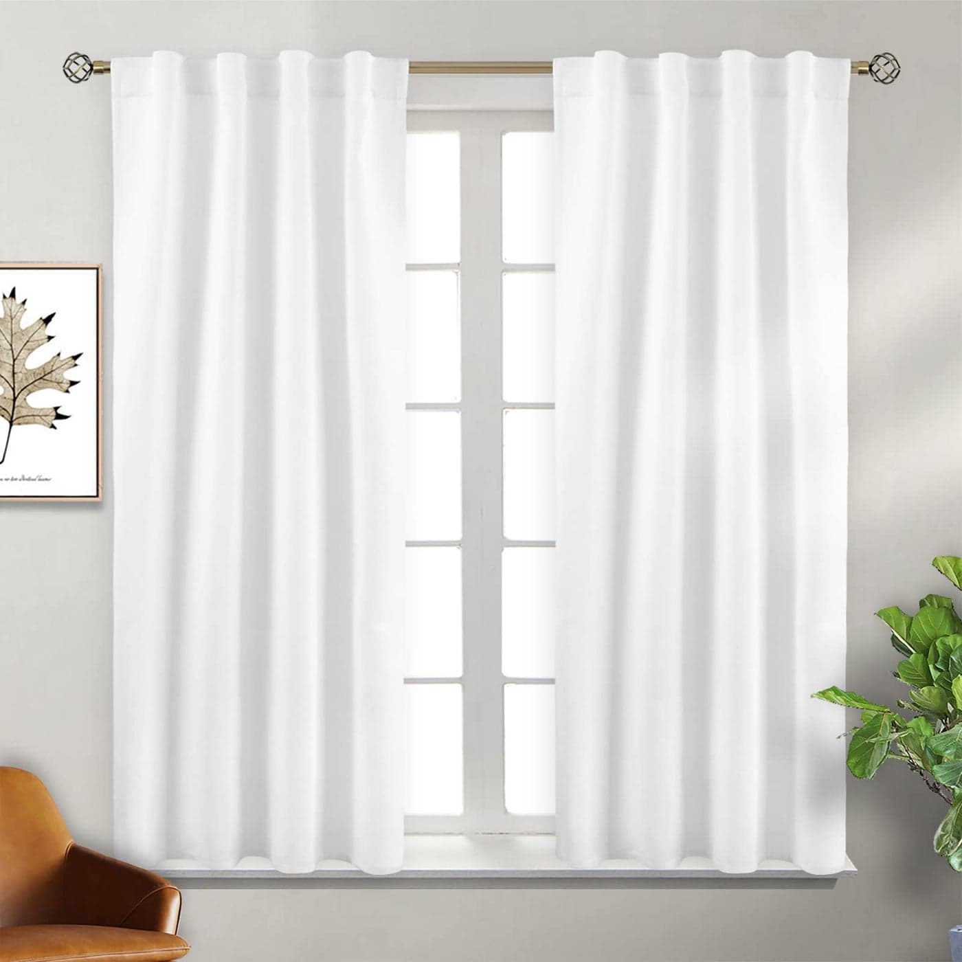 BGment Rod Pocket and Back Tab 50 Blackout Curtains for Bedroom Thermal Insulated Room Darkening Curtains for Living Room 2 Window Curtain Panels 38 x 54 Inch Pure White