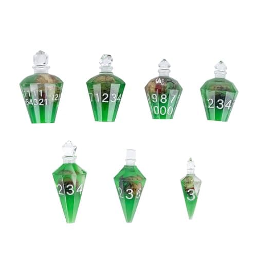 CRITALLIC 7PCS Potion DND Dice SetTransparent Sharp Edge Dice Set DD RPG Polyhedral Dicefor TTRPG Games Roleplaying GamesGreen Skull
