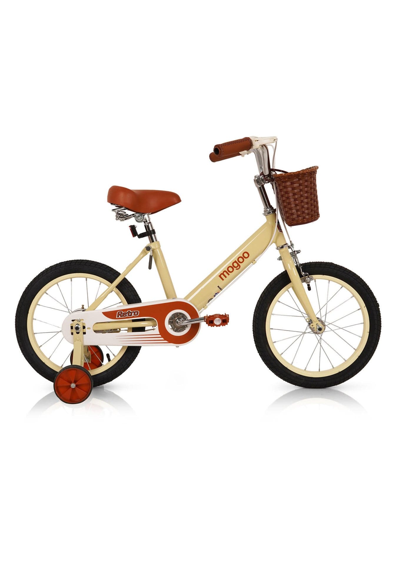 Kids Retro Classic Style Vintage Basket Road Bike With Training Wheels For 5-8 Years 16 Inch Beige