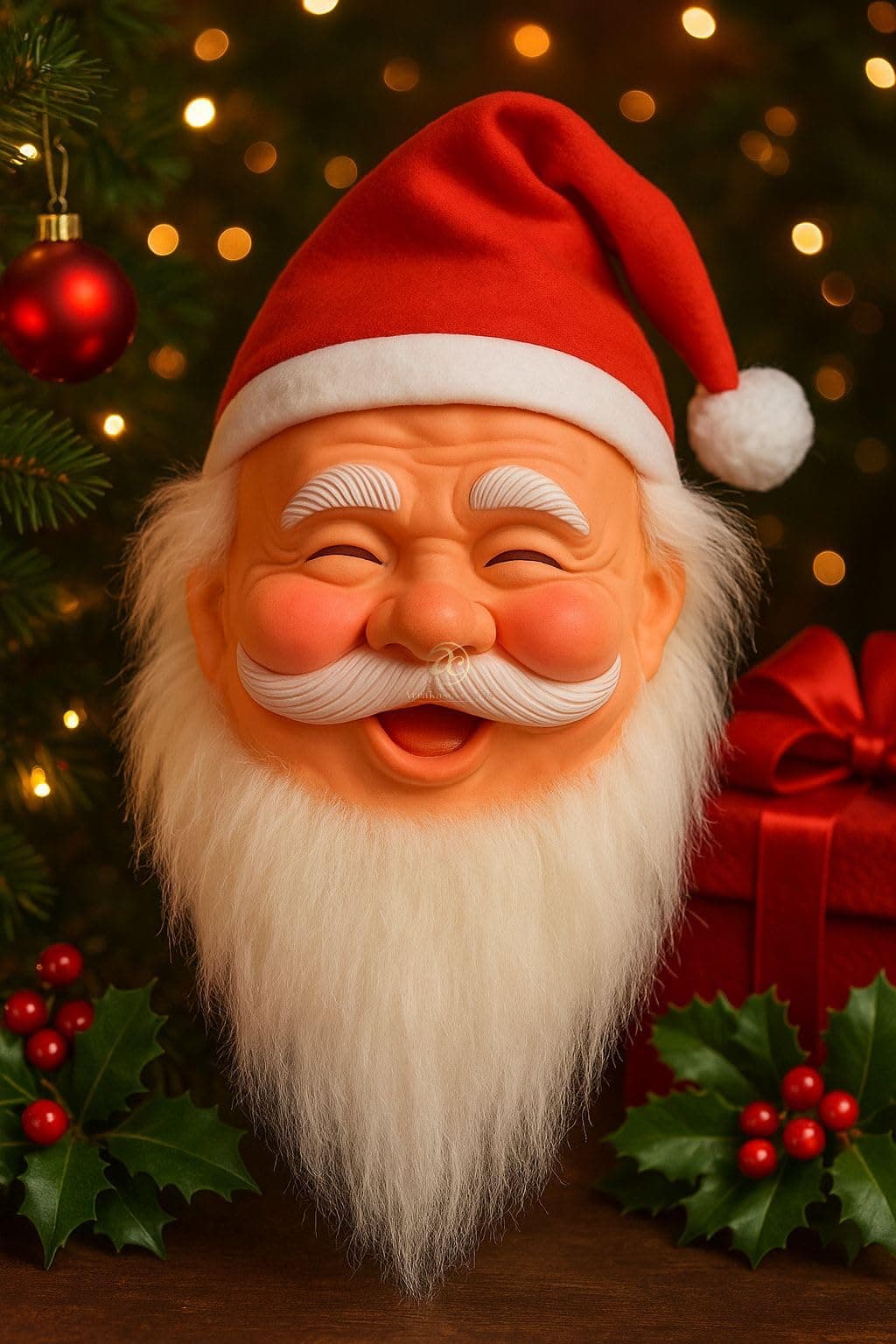 Arrakasta Crafts Merry Christmas Santa Claus Face Mask For Adults And Kids With Attached Plush Santa Cap And White Beard, Non Plastic Soft Funny Cute Santa Mask Fancy Dress Gift (1-2 Year)